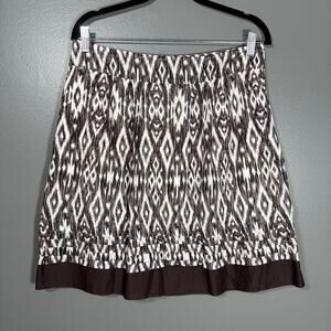 Ann Taylor Women's Brown & White Ikat Knee Length A-Line Skirt - Size 8 - Preppy